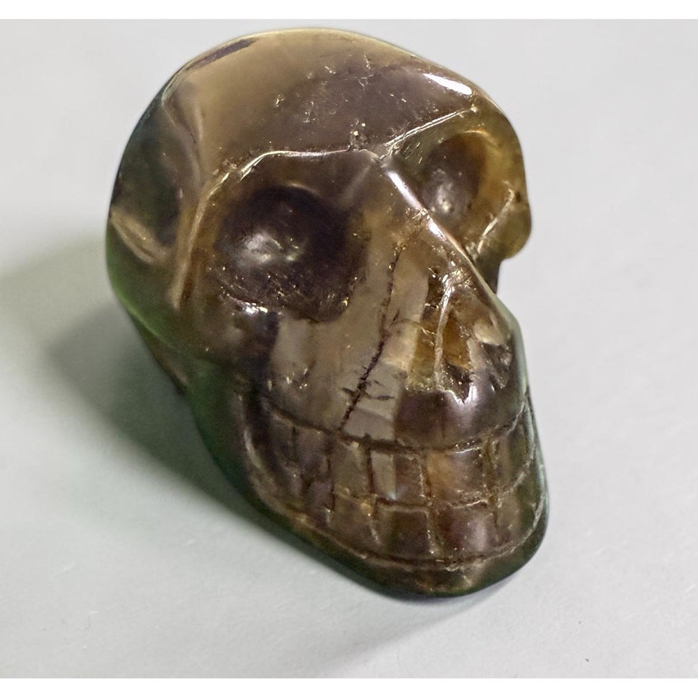 Carved Skull Dark Brown Green Stone 1 3/4" tall x 2 1/4" wide